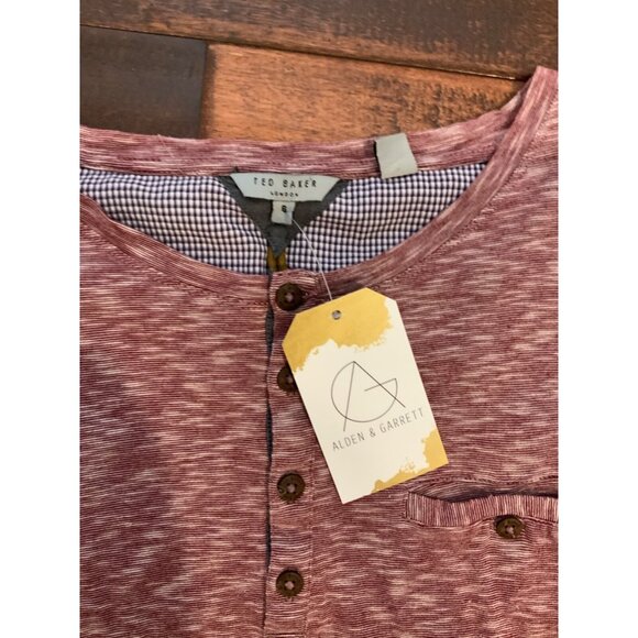 Ted Baker Maroon Gray Striped Henley Shirt, Size 2XL - Picture 3 of 4
